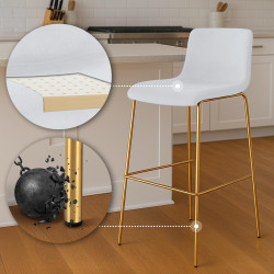 Tabouret de bar 4 pieds en velours Hoover doré crème