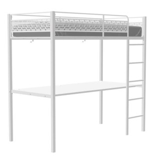 Lit mezzanine EDI 90 x 190 cm - Blanc - En métal - Sommier inclus