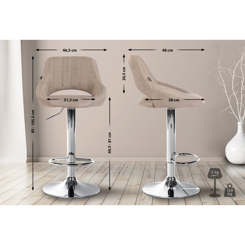 Tabouret de bar Milet tissu chrome taupe
