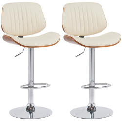 Lot de 2 tabourets de bar Clawson, similicuir, chrome, noyer/crème