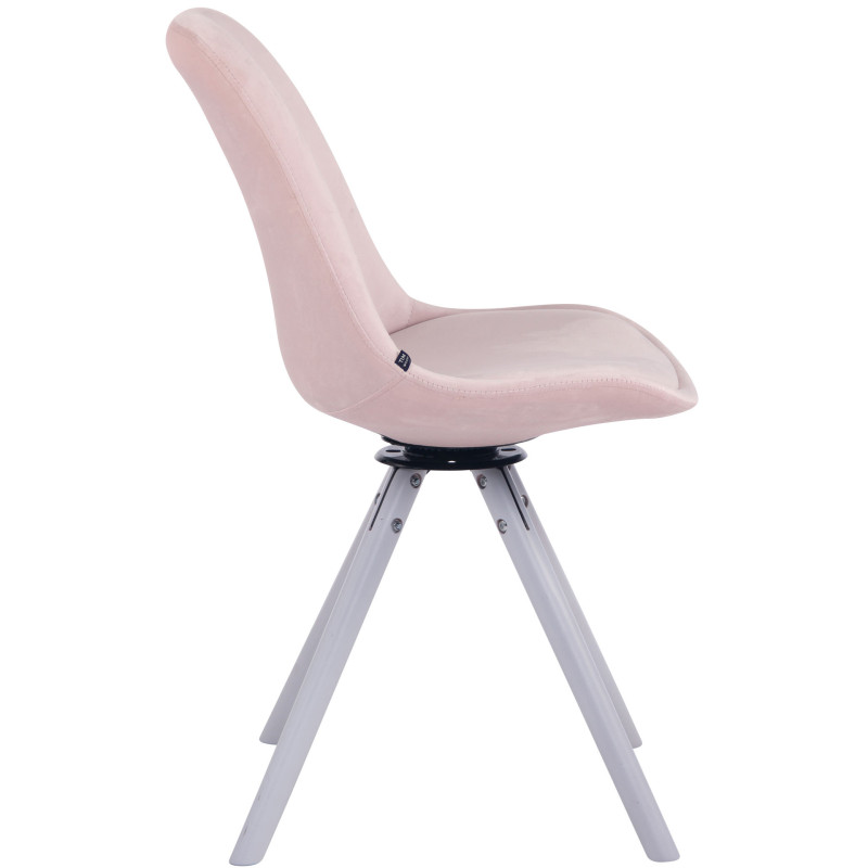 Chaise de salle à manger Troyes, en velours, ronde, blanche/rose
