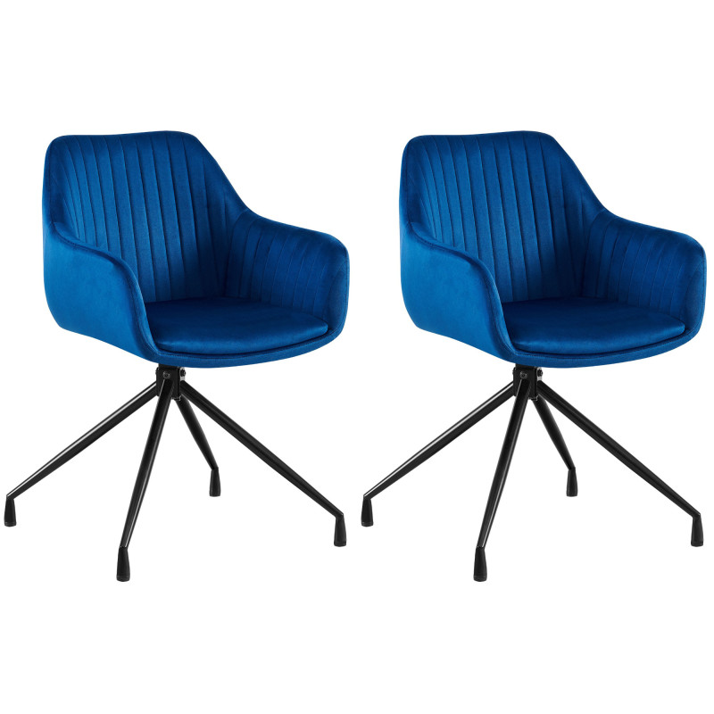 Ensemble de 2 chaises de salle à manger en velours Welby | bleu foncé