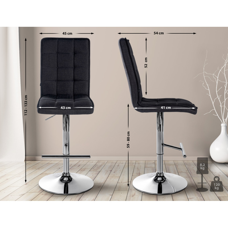Tabouret de bar Peking V2 tissu chrome noir