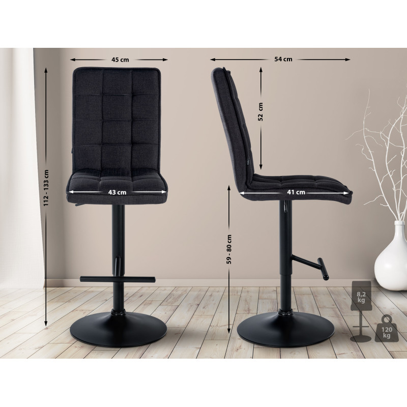 Tabouret de bar Peking V2 tissu noir noir
