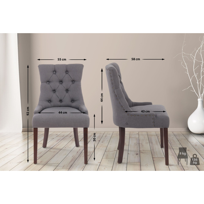 Ensemble de 2 chaises de salle à manger Aberdeen, tissu gris foncé antique