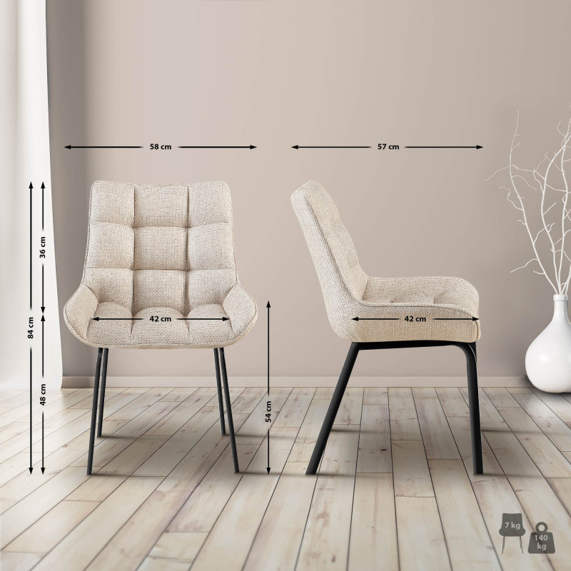 Chaise Saranda, tissu noir et ivoire