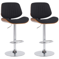 Lot de 2 tabourets de bar Clawson en tissu chromé noyer/noir