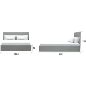 Lit coffre adulte MARTIN - Couchage 140x190 cm - Gris clair - Sommier a lattes - L 201 x P 146 x H 99 cm