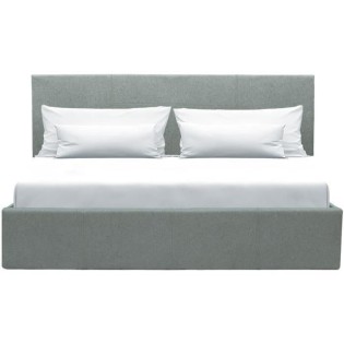 Lit coffre adulte MARTIN - Couchage 160x200 cm - Gris clair - Sommier a lattes - L 209 x P 166 x H 99 cm