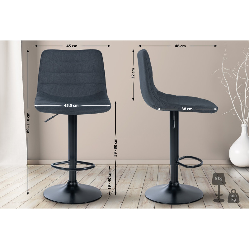 Tabouret de bar Lex tissu noir gris foncé