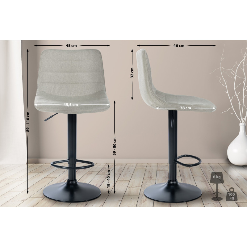 Tabouret de bar Lex tissu noir crème