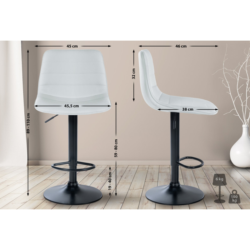 Tabouret de bar Lex simili cuir noir et blanc