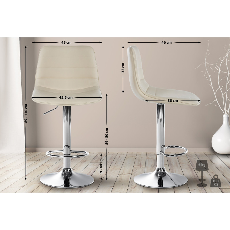 Tabouret de bar Lex simili cuir chrome crème