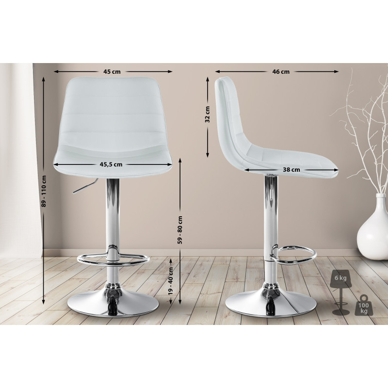 Tabouret de bar Lex simili cuir chromé blanc