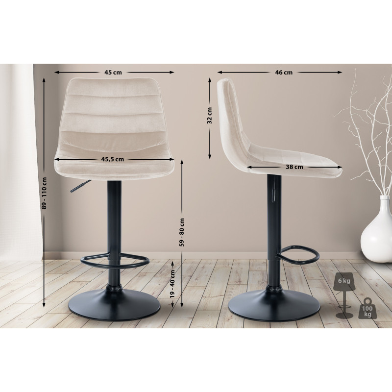 Tabouret de bar Lex velours noir crème