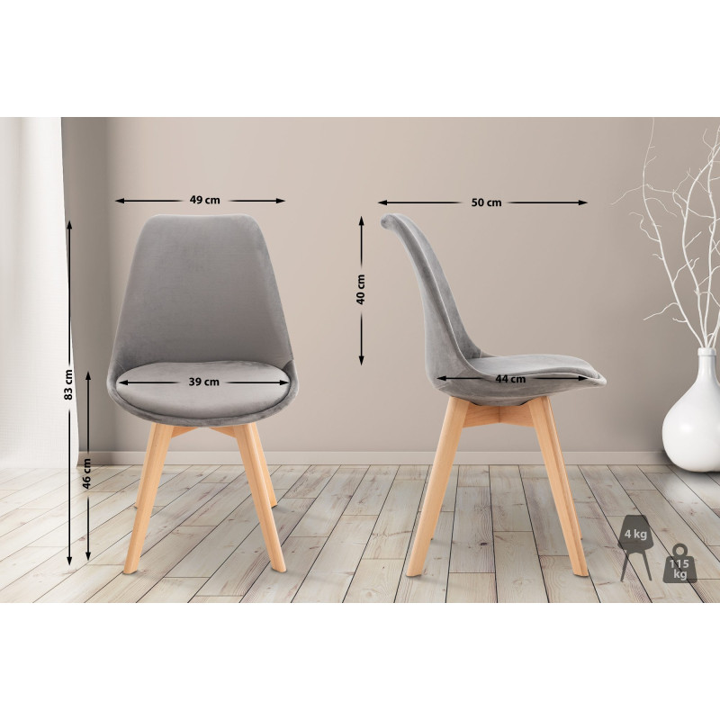 Ensemble de 4 chaises Linares en velours gris
