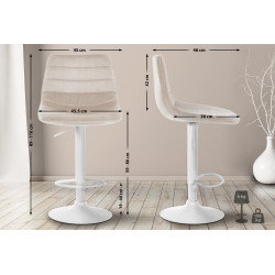 Tabouret de bar Lex velours blanc crème