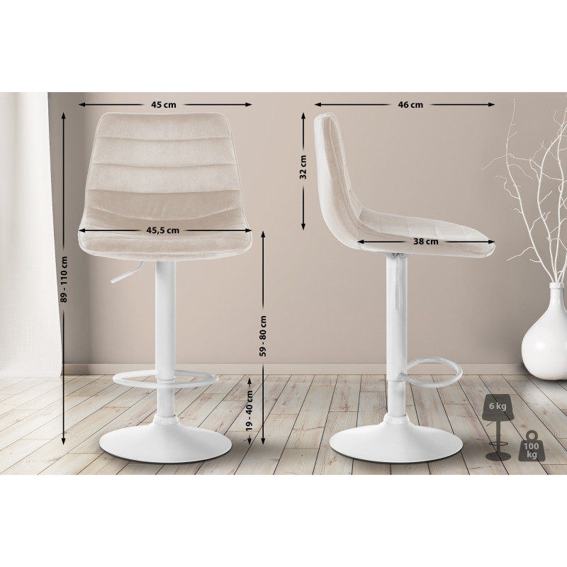 Tabouret de bar Lex velours blanc crème