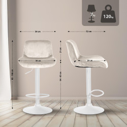 Lot de 2 tabourets de bar Solon velours blanc crème