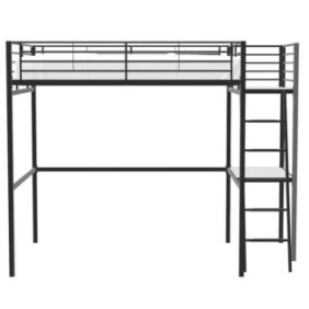 Lit mezzanine avec bureau en métal époxy - Noir - Sommier inclus - 140x190 cm - OXFORD