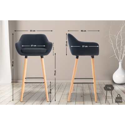 Lot de 2 tabourets de bar Grant tissu