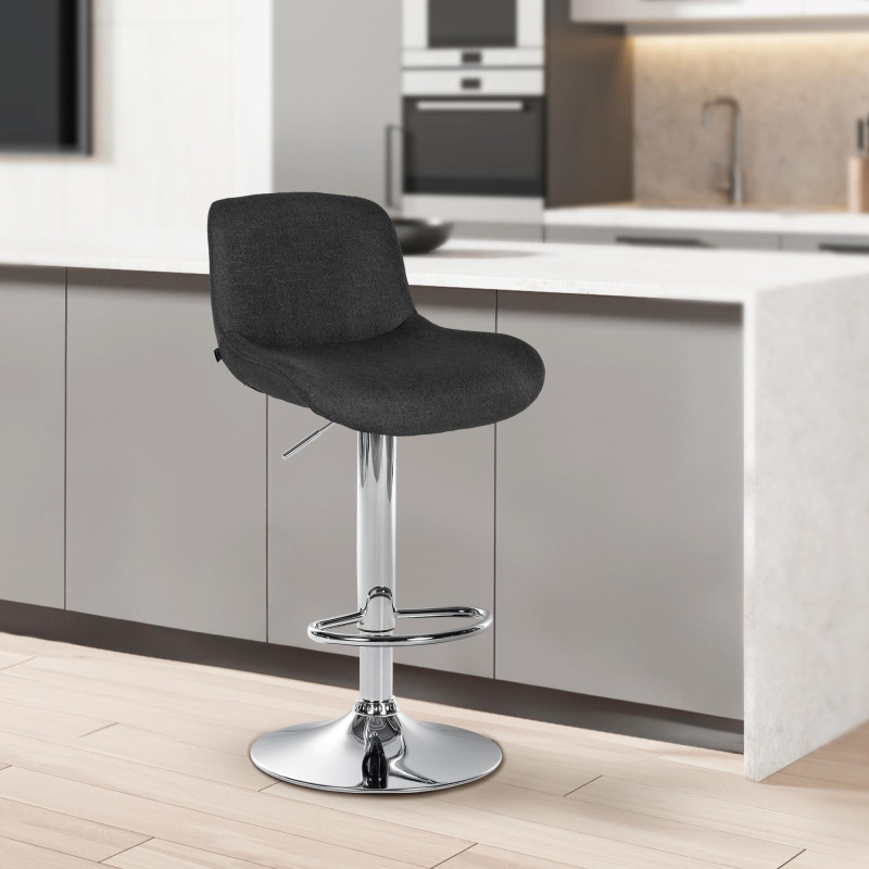 Lot de 2 tabourets de bar Solon chromé tissu noir