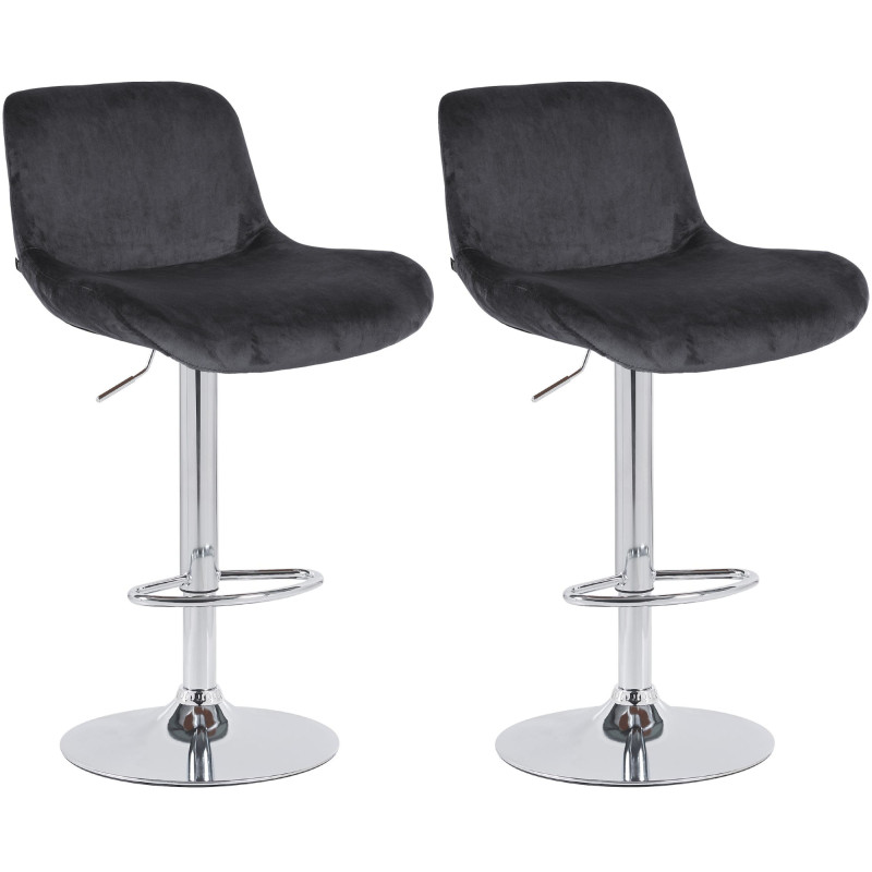 Set di 2 sgabelli da bar cromati Solon con rivestimento in velluto nero