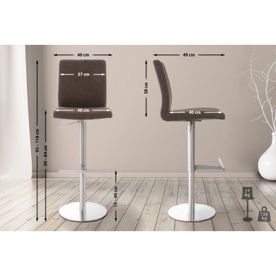 Tabouret de bar Cadiz tissu acier inoxydable