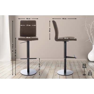 Tabouret de bar Cadiz tissu noir