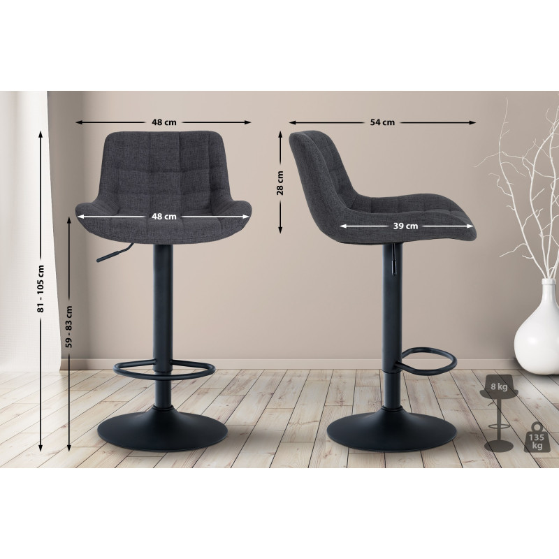 Lot de 2 tabourets de bar Tover tissu noir