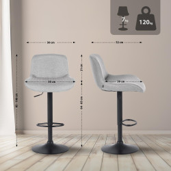 Lot de 2 tabourets de bar Solon tissu noir gris clair