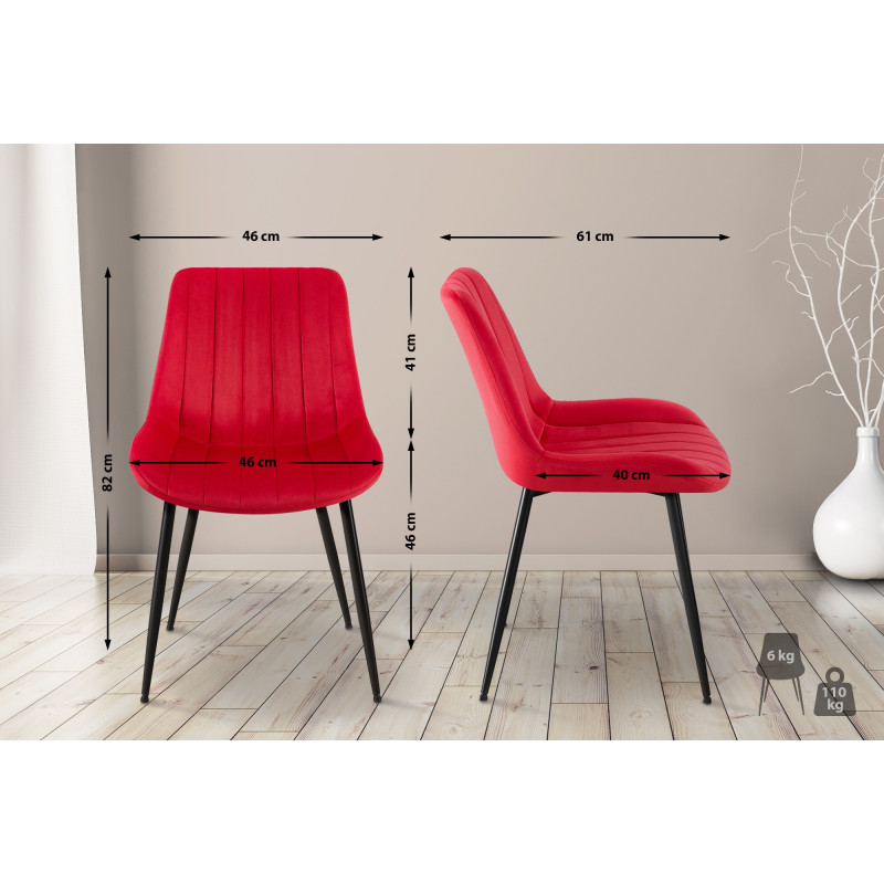 Ensemble de 2 chaises Rahden en velours rouge