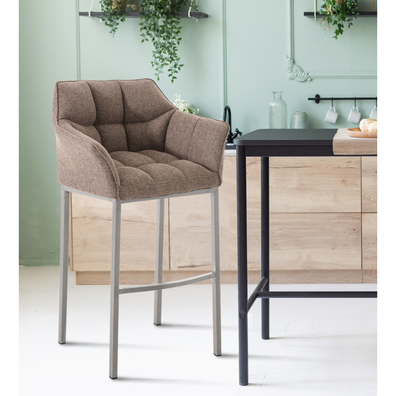 Tabouret de bar en tissu Damaso E avec structure à 4 pieds terre brune