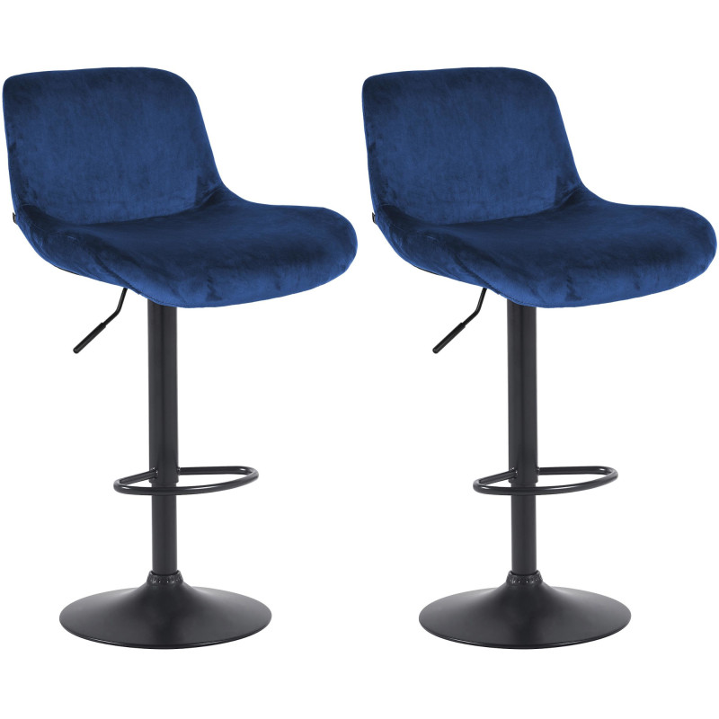 Lot de 2 tabourets de bar Solon velours noir bleu