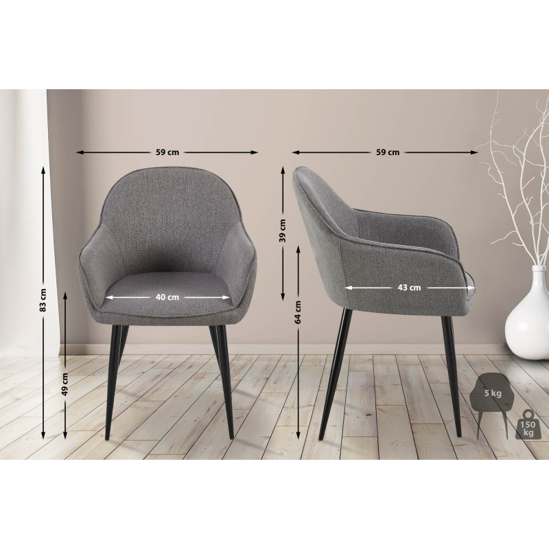 Ensemble de 2 chaises de salle à manger, tissu Boise, gris foncé