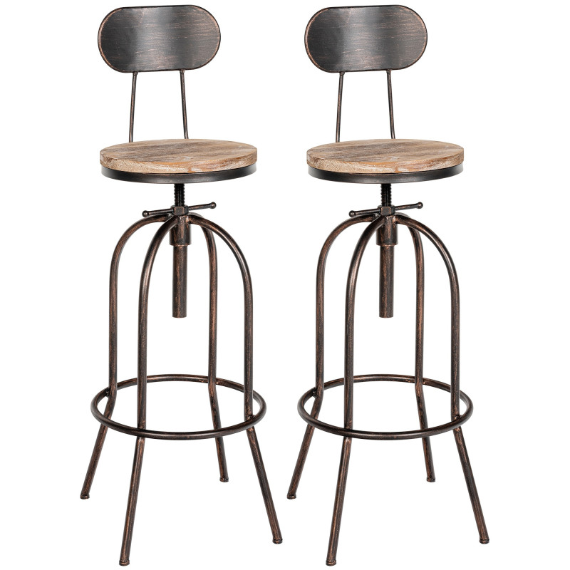 Lot de 2 tabourets de bar Pino, bois bronze