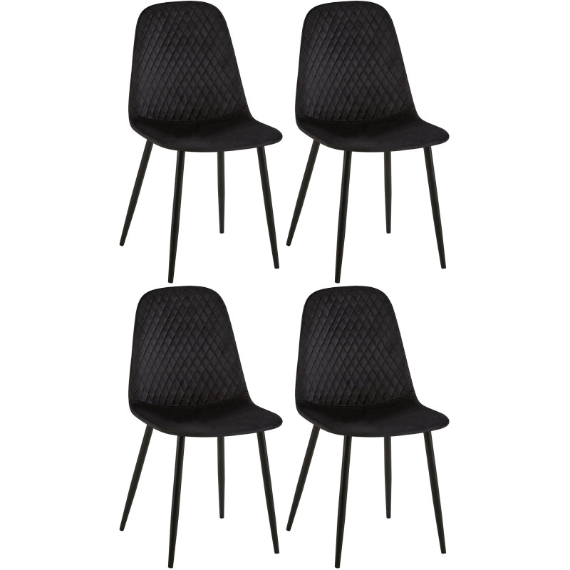 Ensemble de 4 chaises Giverny, velours, noir