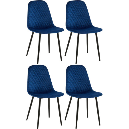 Ensemble de 4 chaises Giverny en velours bleu