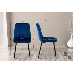 Ensemble de 4 chaises en velours bleu Dijon