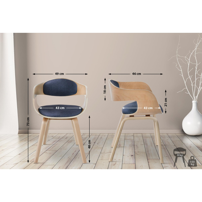 Ensemble de 2 chaises Kingston, tissu naturel/bleu