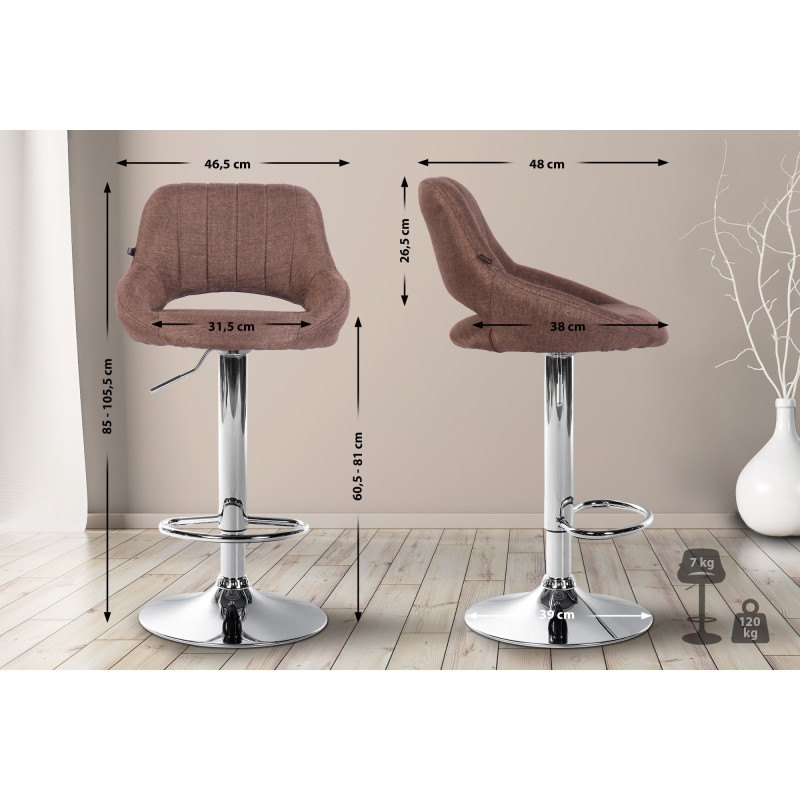 Tabouret de bar Milet tissu chrome marron