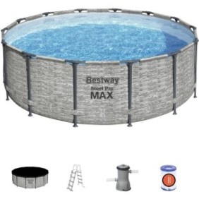 Kit Piscine hors sol tubulaire BESTWAY Steel Pro Max™ - 427 x 122 cm - Ronde (Livrée avec pompe de filtration, échelle + bвche)