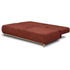 Banquette convertible 3 places MIKA - Velours côtelé Terracotta - Coffre de rangement - L 192 x H 84 x P 93 cm