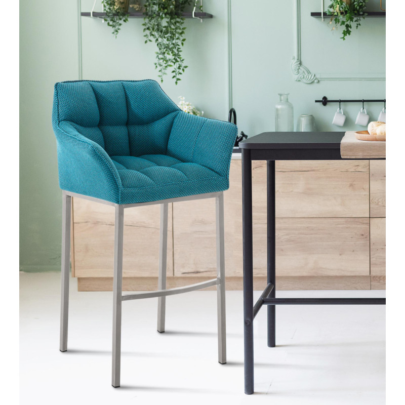 Tabouret de bar en tissu Damaso E avec structure à 4 pieds turquoise