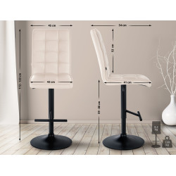 Tabouret de bar Peking V2 simili cuir noir crème