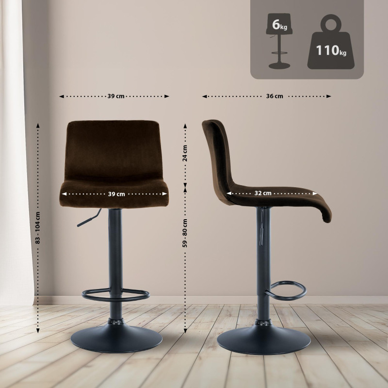 Tabouret de bar Hoover velours B marron