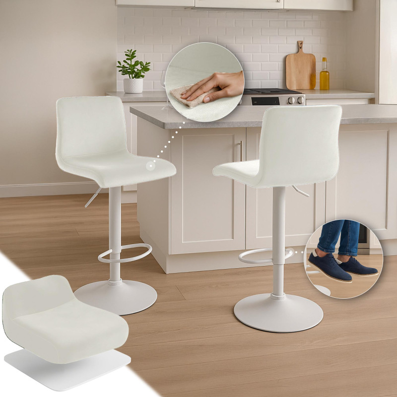 Tabouret de bar Hoover velours W crème