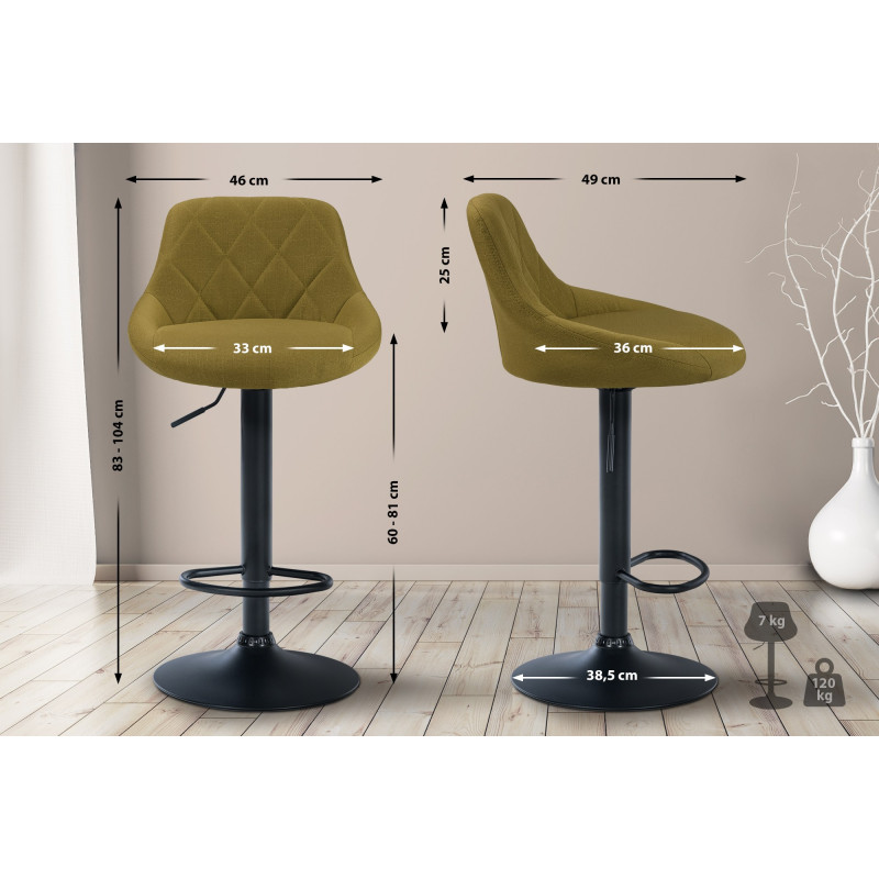 Tabouret de bar Lazio tissu noir vert