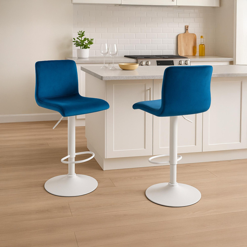 Tabouret de bar Hoover velours W bleu