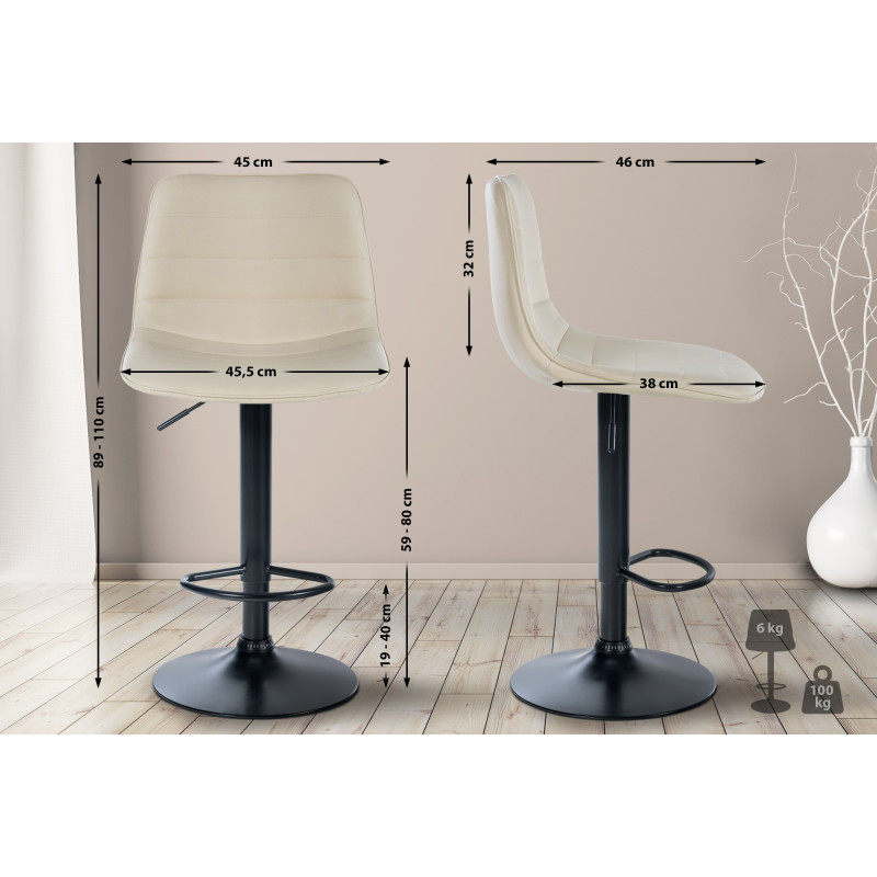 Tabouret de bar Lex simili cuir noir crème